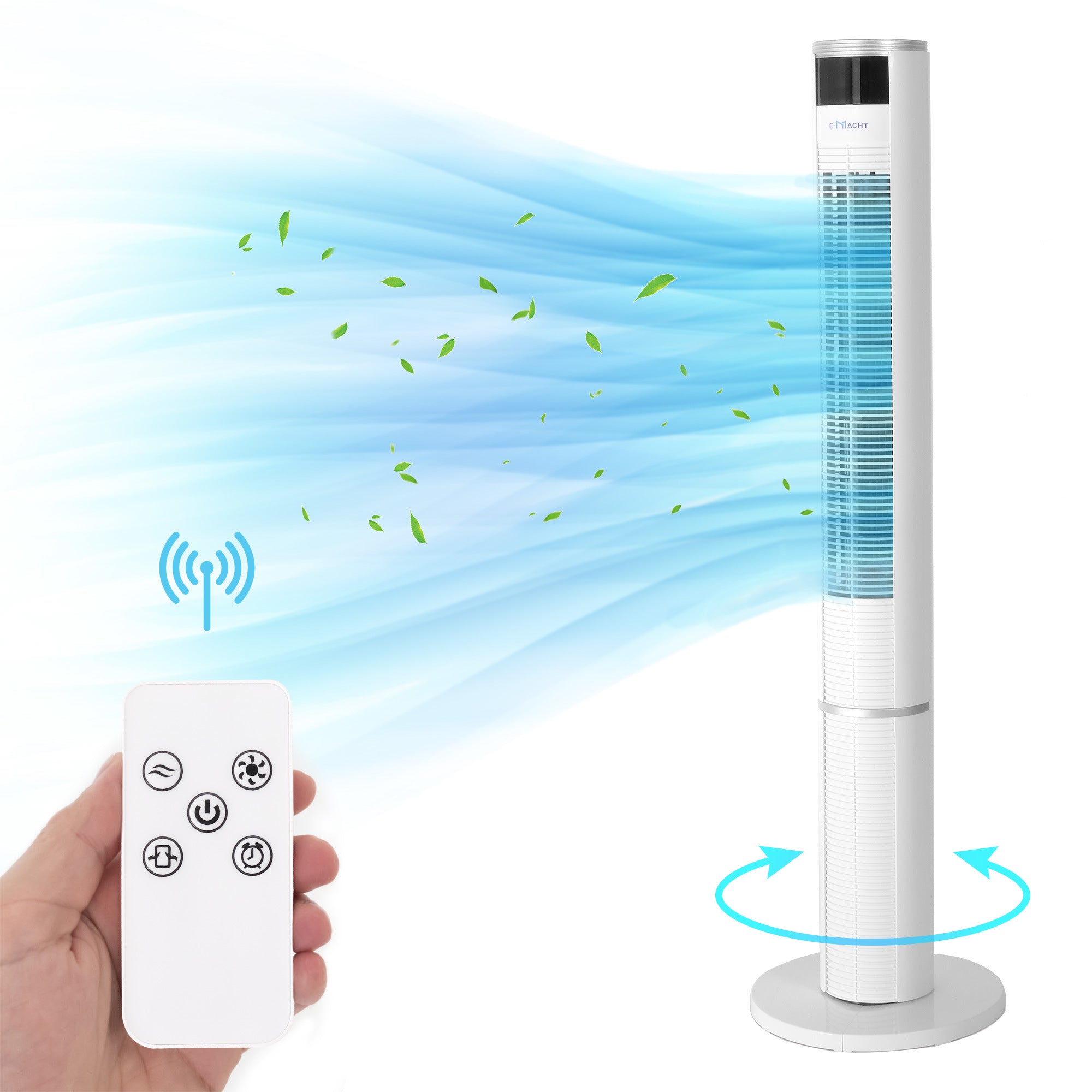 43" Oscillating Tower Fan; 35 dB Quiet Standing Bladeless Fans w/ Remote 7H Timer 3 Speeds