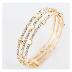 Elegant Three Row Heart Bracelet Bangle
