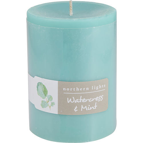 WATERCRESS & MINT by ONE 3x4 inch PILLAR CANDLE. BURNS APPROX. 80 HRS.