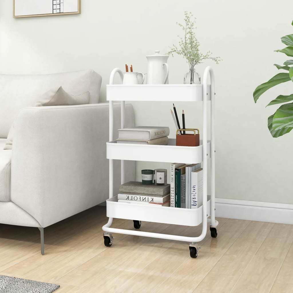 3-Tier Trolley White 16.9"x13.4"x31.1" Steel