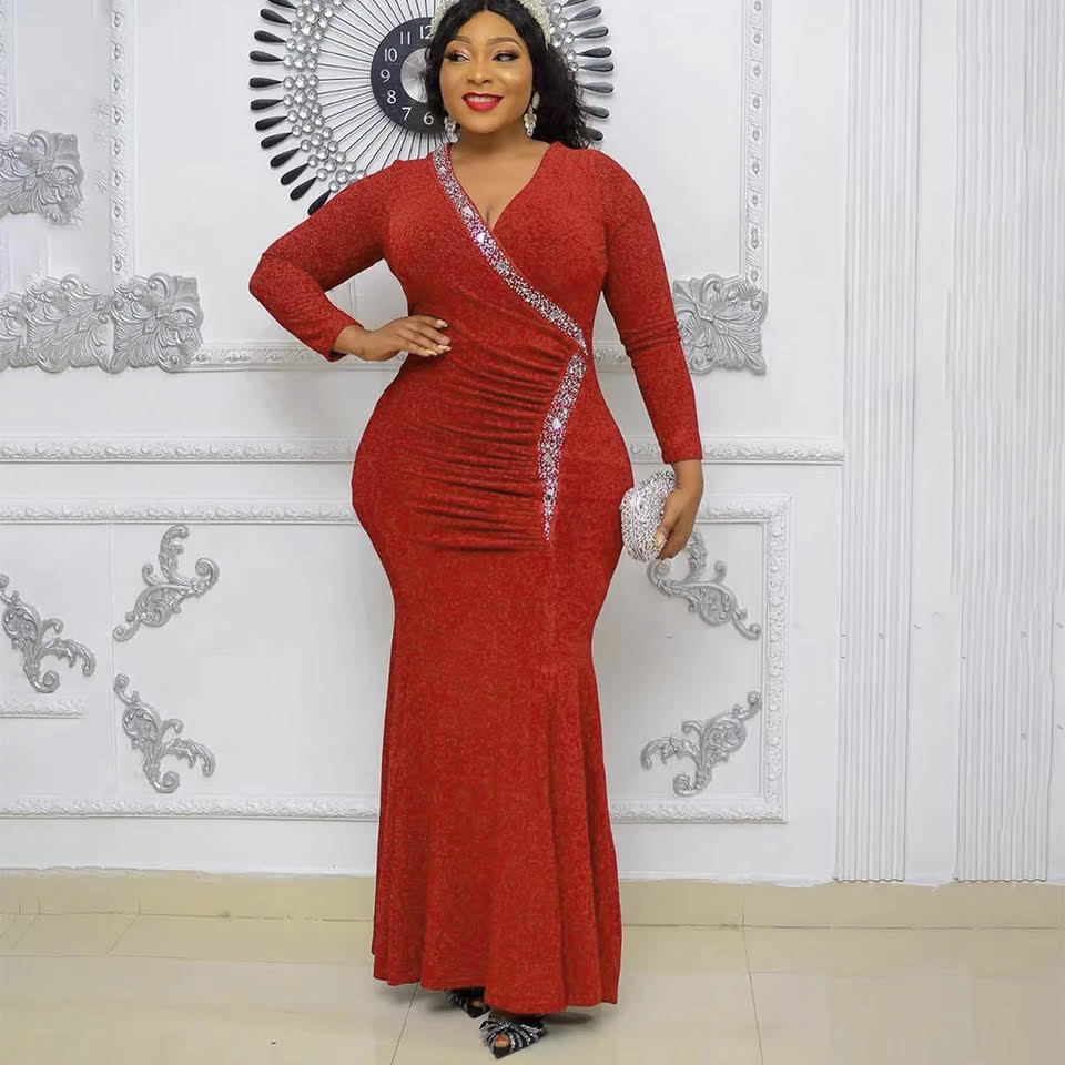 African Slim Fit Sequin Party Dress