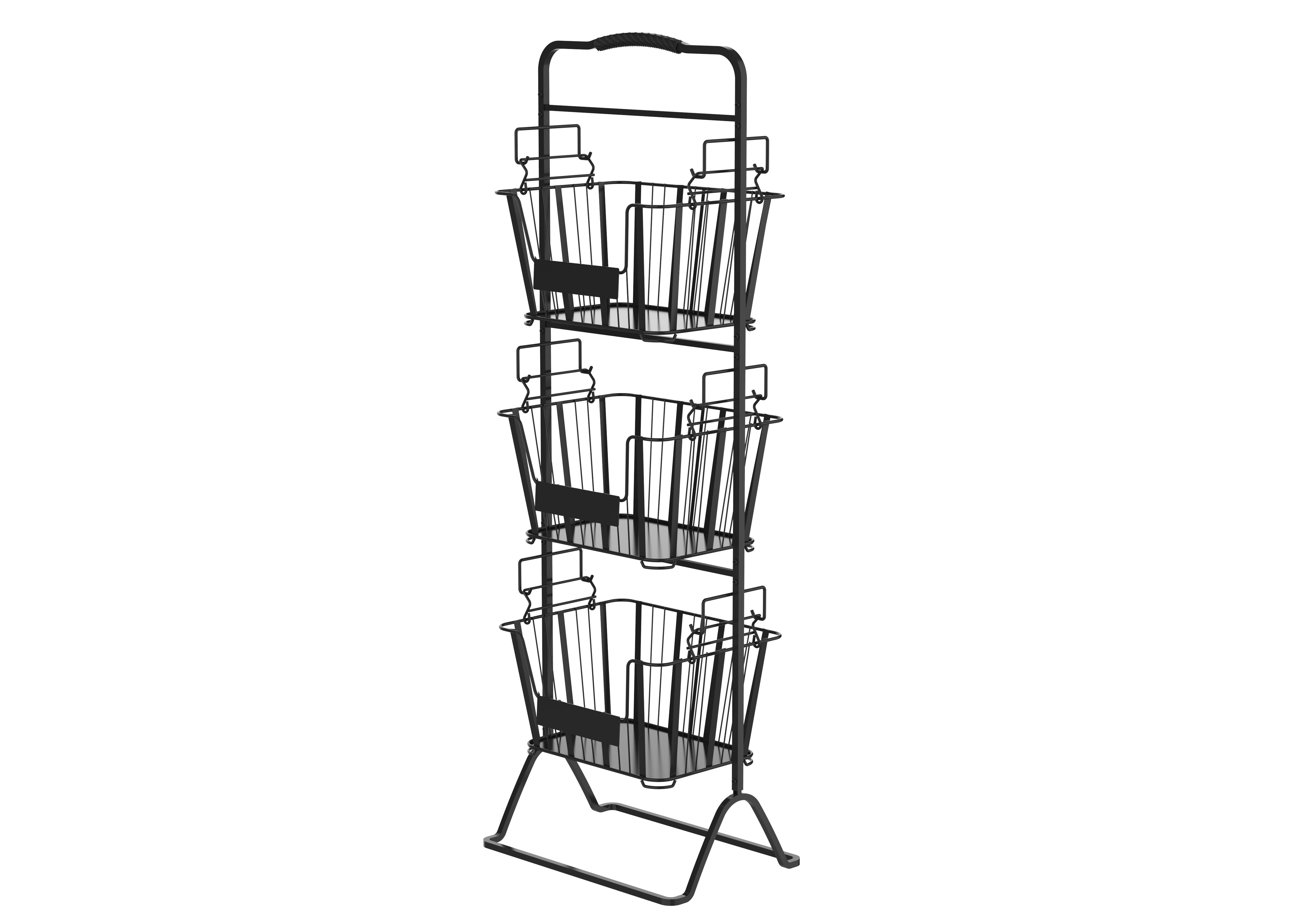 Oceanstar 3-Tier Metal Wire Storage Basket Stand with Removable Baskets – Black