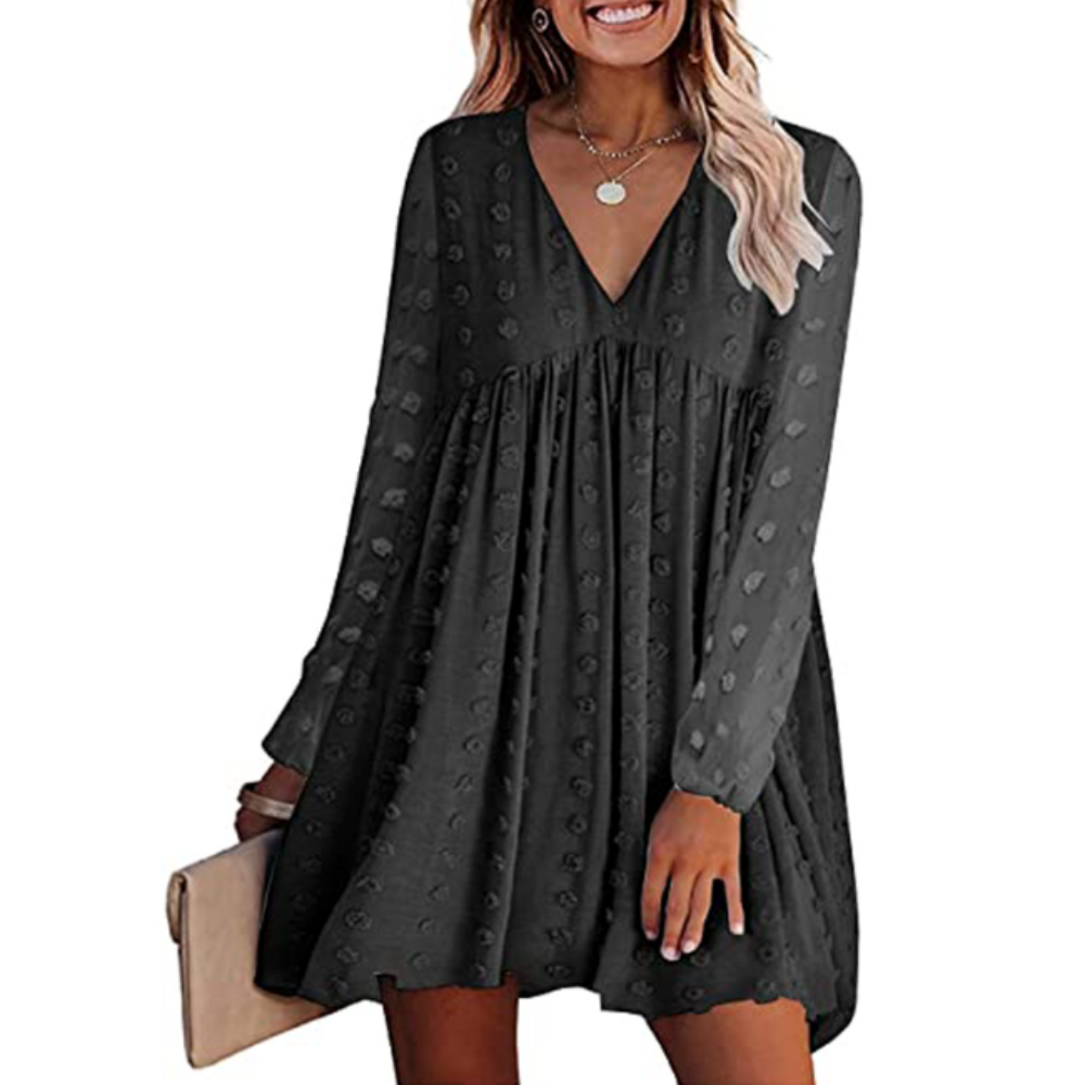 Womens V Neck Long Sleeves Flowy Dress