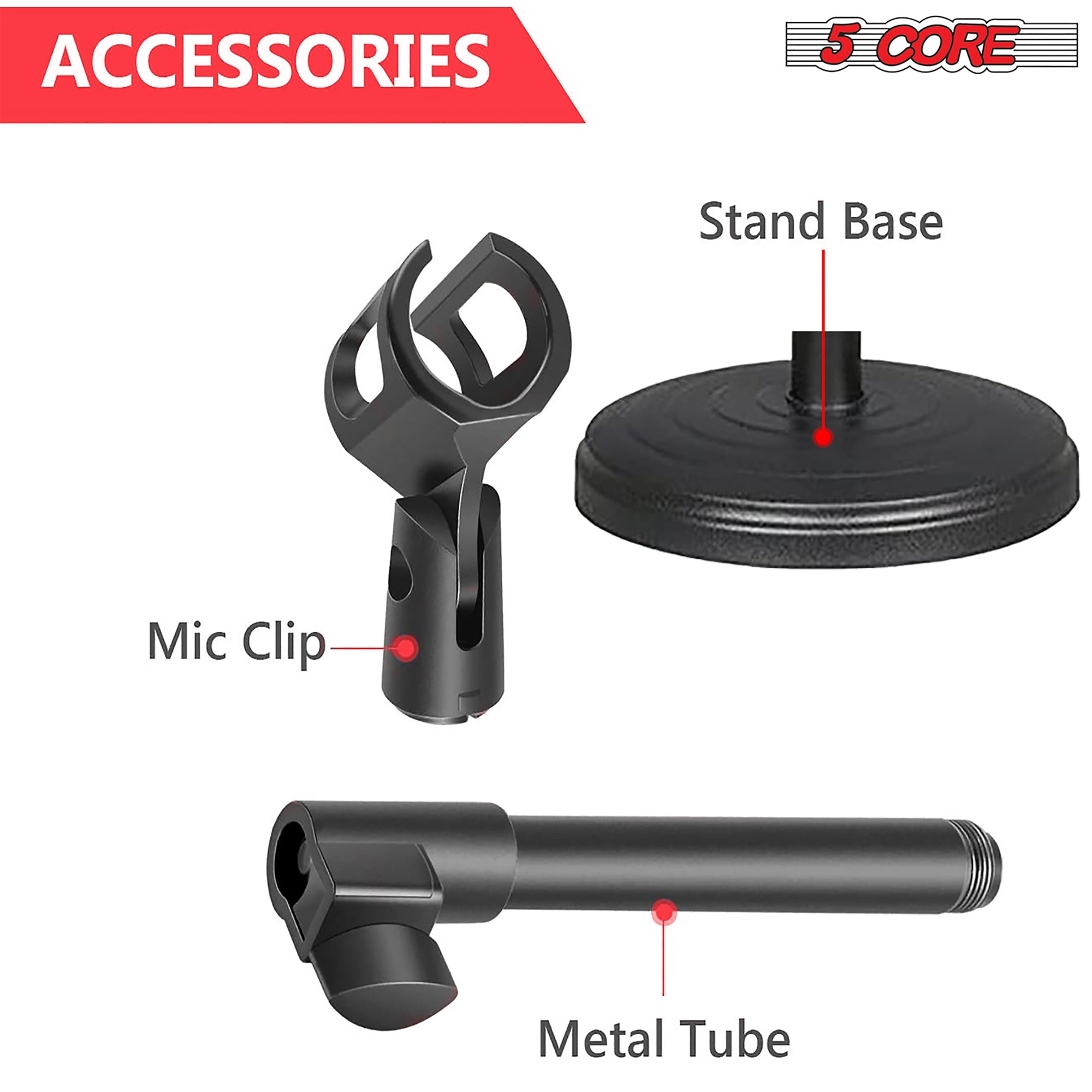 5 Core Desk Microphone Stand • Angle Adjustable Desktop Mic Stand • Table Mic Holder with Universal Mic Clip- MS RBS