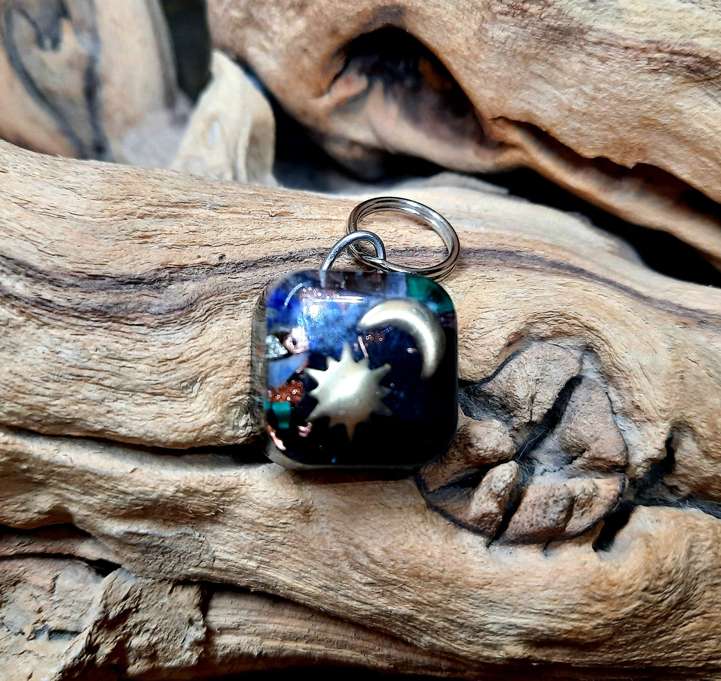 Calming Dog Charms EMF 5G Protection under 25 pounds Sun Moon Chakra Crystals