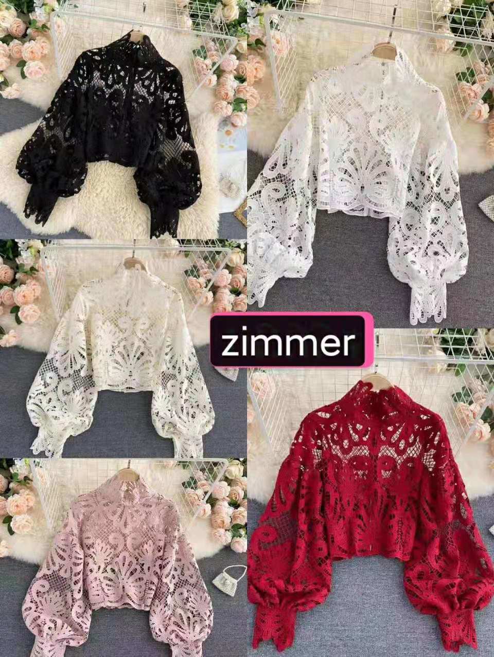 Solid Lady Stand Collar Long Puffy Sleeve Fit Shirt