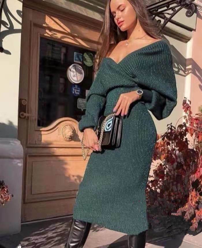 Women's Long Sleeve Sweater Skirt Two Piece Set Outfits Knitted Suit Solid Suit