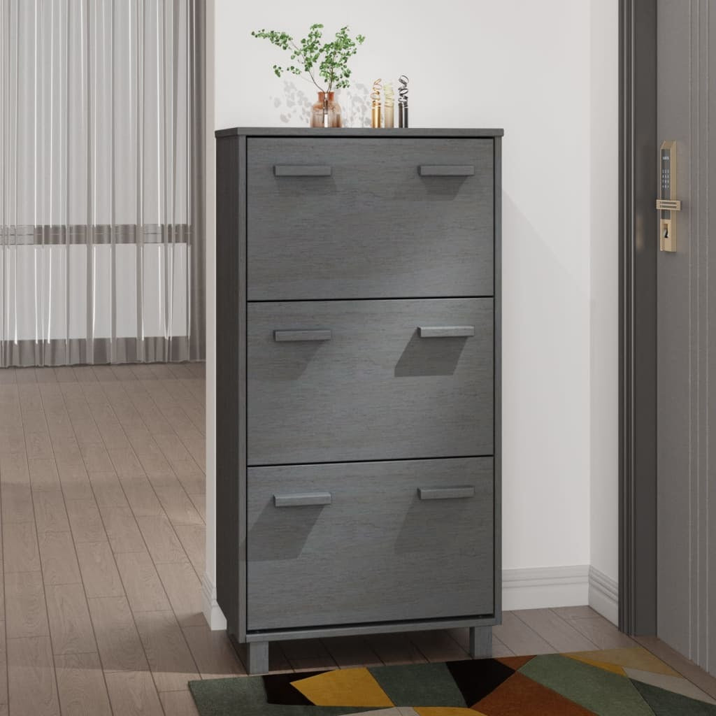 Shoe Cabinet HAMAR Dark Gray 23.4"x13.8"x46.1" Solid Wood Pine