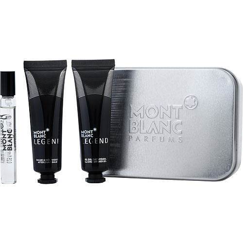MONT BLANC LEGEND by Mont Blanc EDT SPRAY 0.25 OZ & AFTERSHAVE BALM 1 OZ & ALL OVER SHOWER GEL 1 OZ & TIM BOX