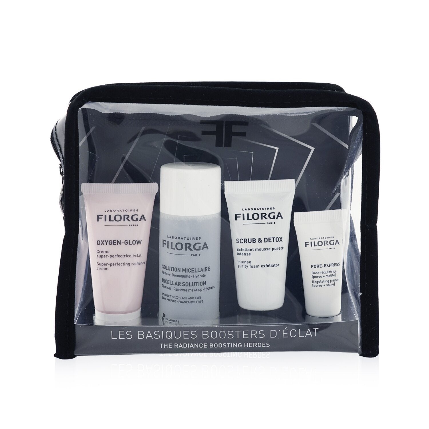 FILORGA - The Radiance Boosting Heroes: Micellar Solution 50ml + Oxygen Glow Cream 15ml + Pore-Express 7ml + Scrub & Detox 15ml + Bag 4pcs+1bag