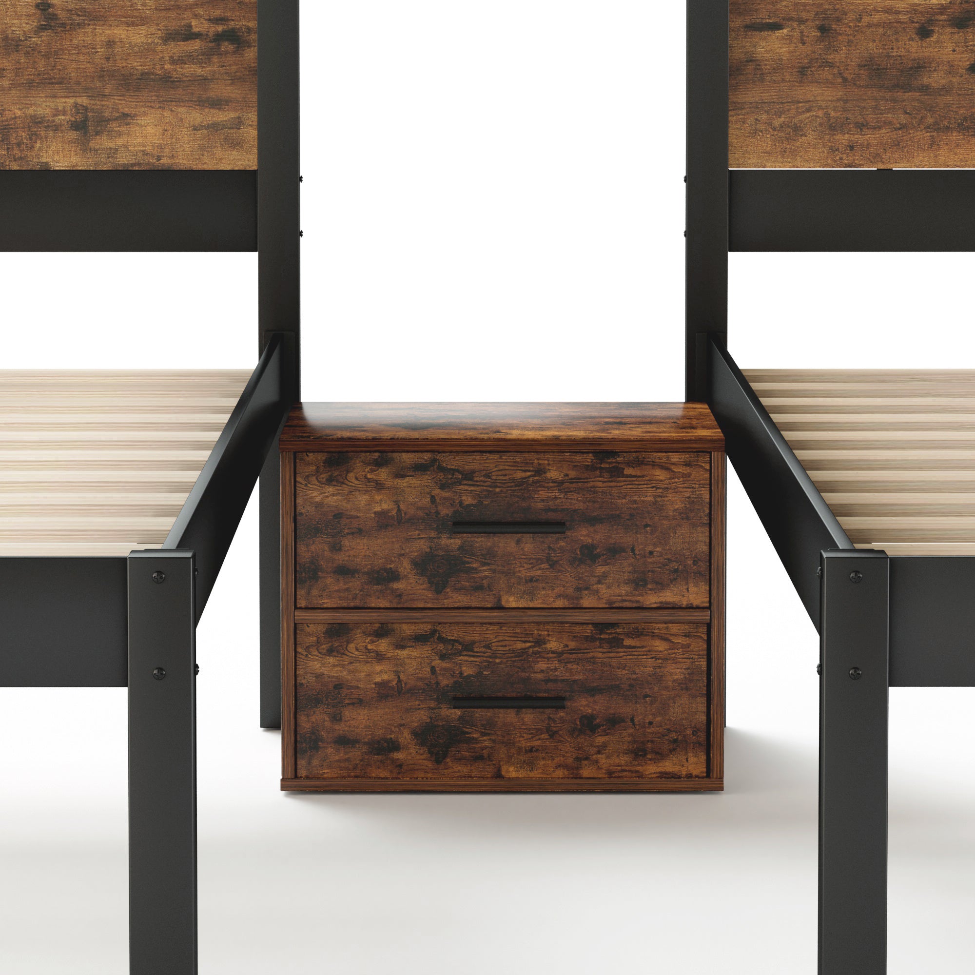 Full Over Twin & Twin Bunk Bed Metal With Nightstand and Guardrails.