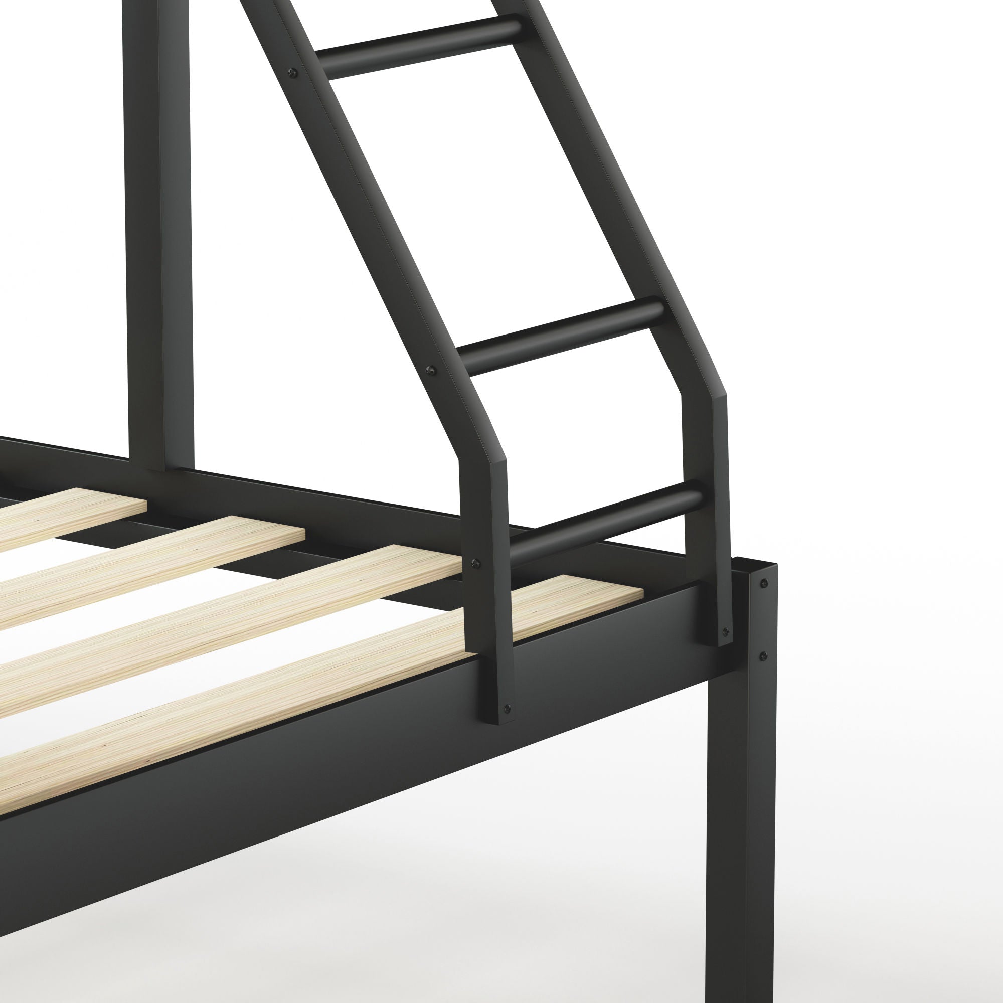 Full Over Twin & Twin Bunk Bed Metal With Nightstand and Guardrails.