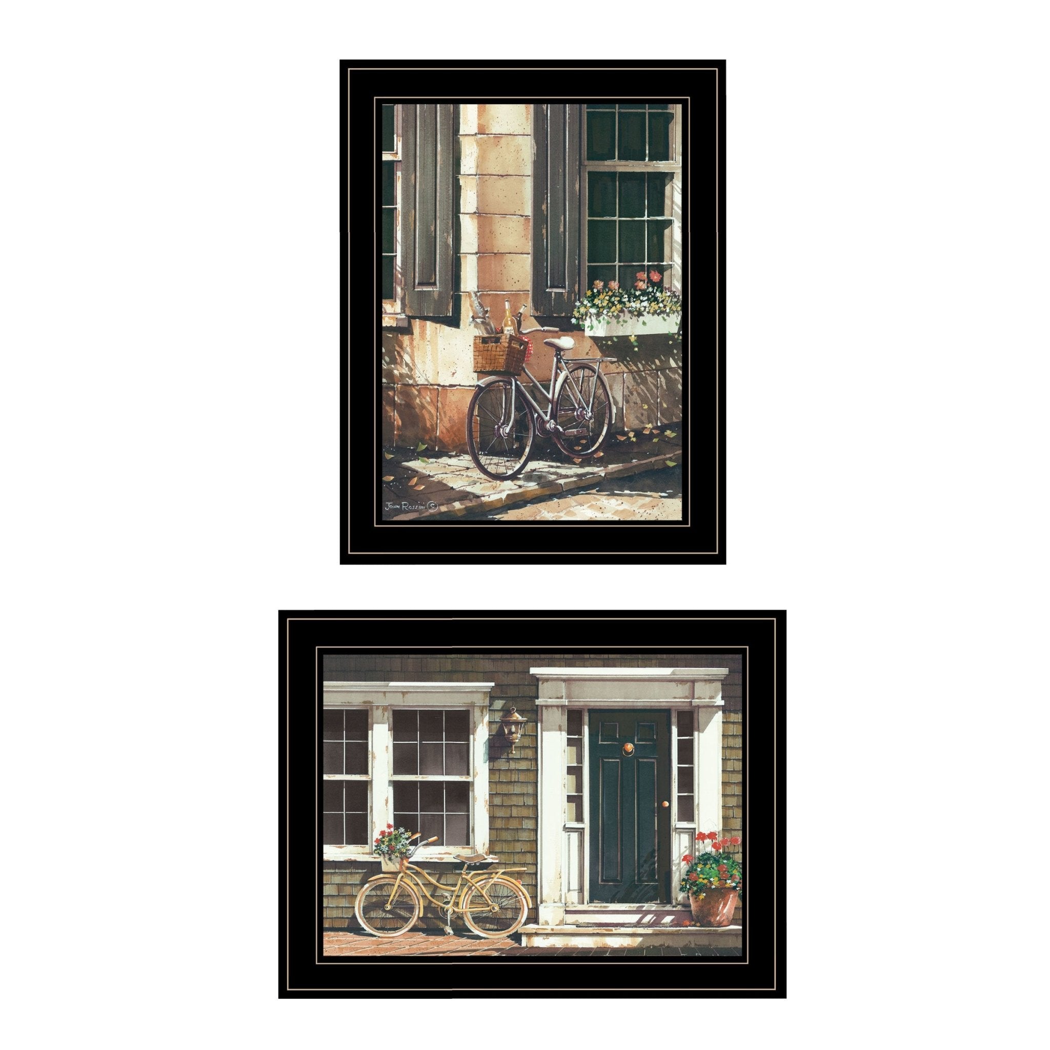 "A Picnic Getaway" 2 - Piece Vignette by John Rossini, Black Frame - Rainbowbestdeals