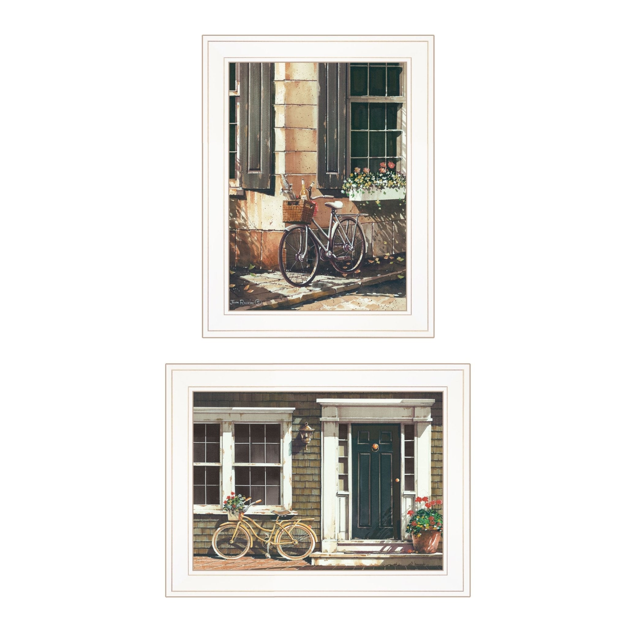 "A Picnic Getaway" 2 - Piece Vignette by John Rossini, White Frame - Rainbowbestdeals