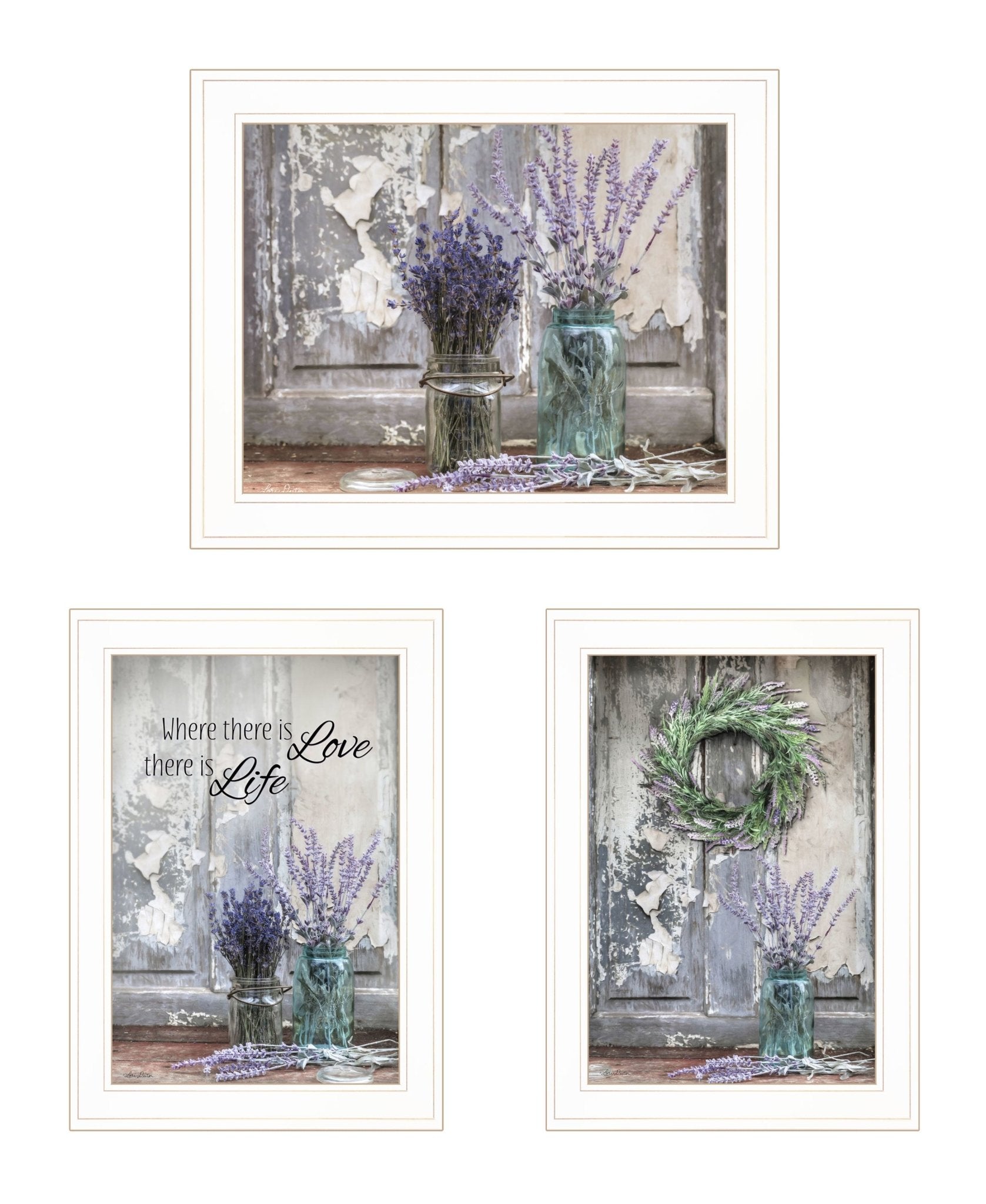 "Abundance of Beauty Collection" 3 - Piece Vignette By Lori Deiter, Ready to Hang Framed Print, White Frame - Rainbowbestdeals