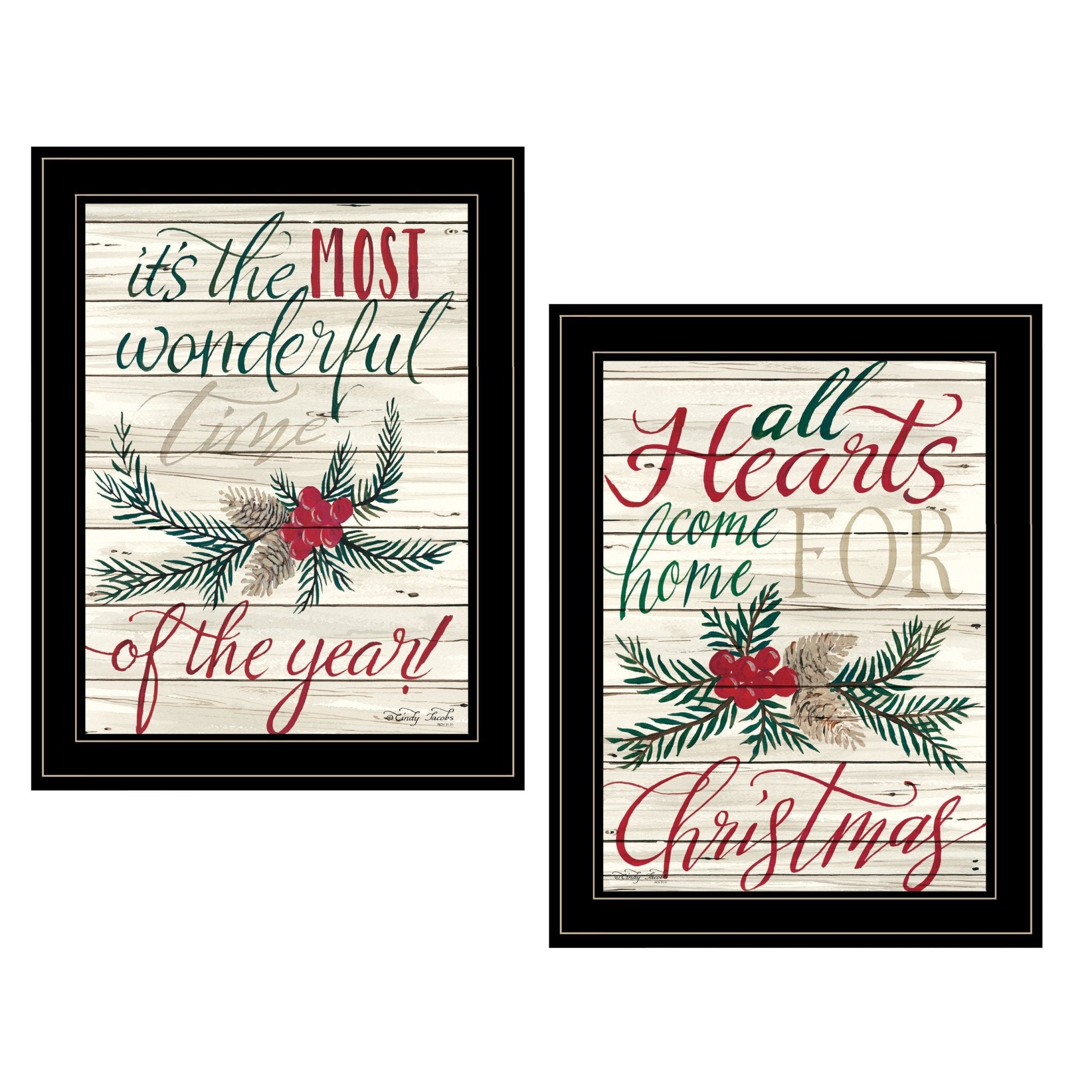 "All Heart Come Home for Christmas" 2 - Piece Vignette By Cindy Jacobs, Ready to Hang Framed Print, Black Frame - Rainbowbestdeals