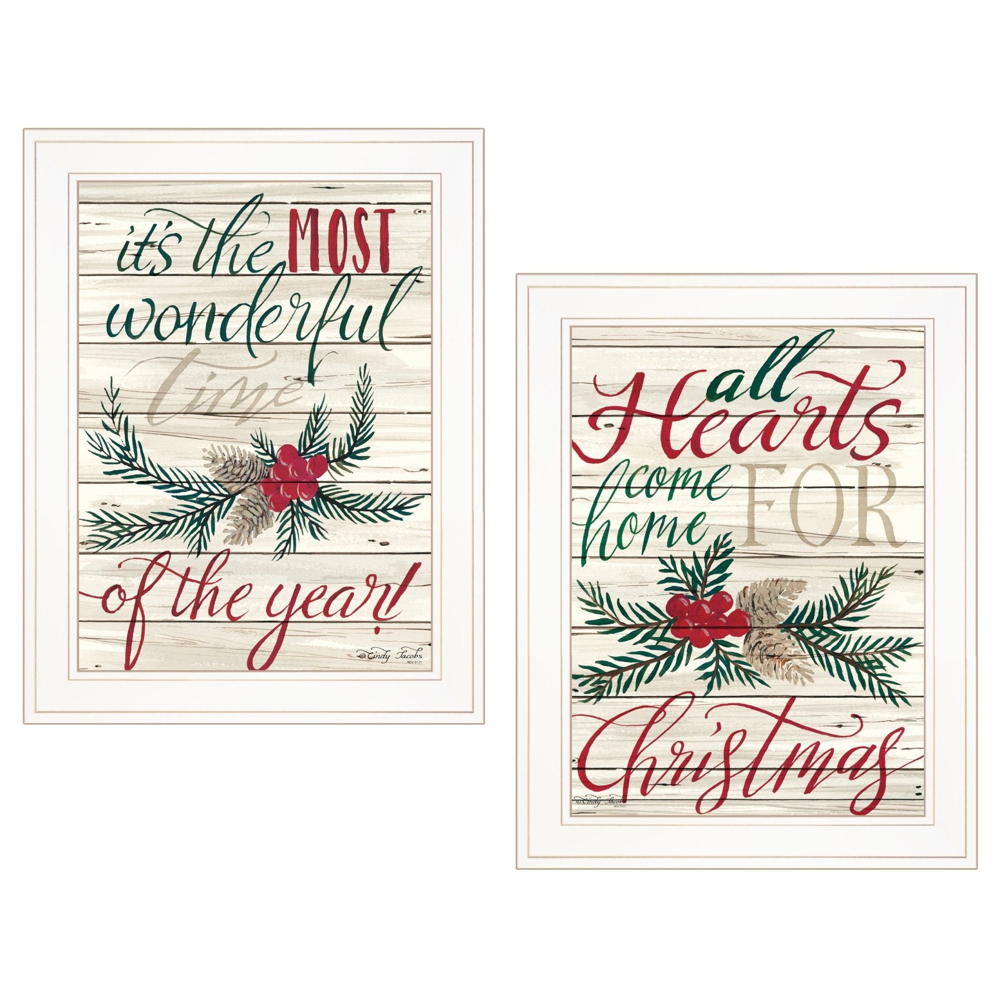 "All Heart Come Home for Christmas" 2 - Piece Vignette By Cindy Jacobs, Ready to Hang Framed Print, White Frame - Rainbowbestdeals