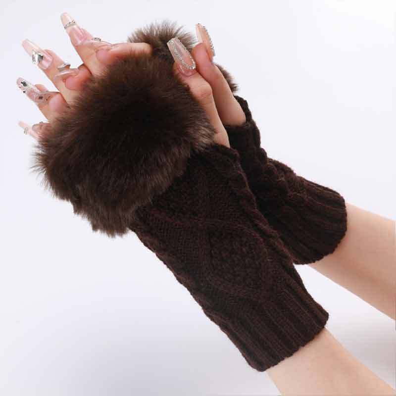 Autumn & Winter Knit Gloves Ribbing Crochet Gloves Women's Plush Warm Fingerless Gloves