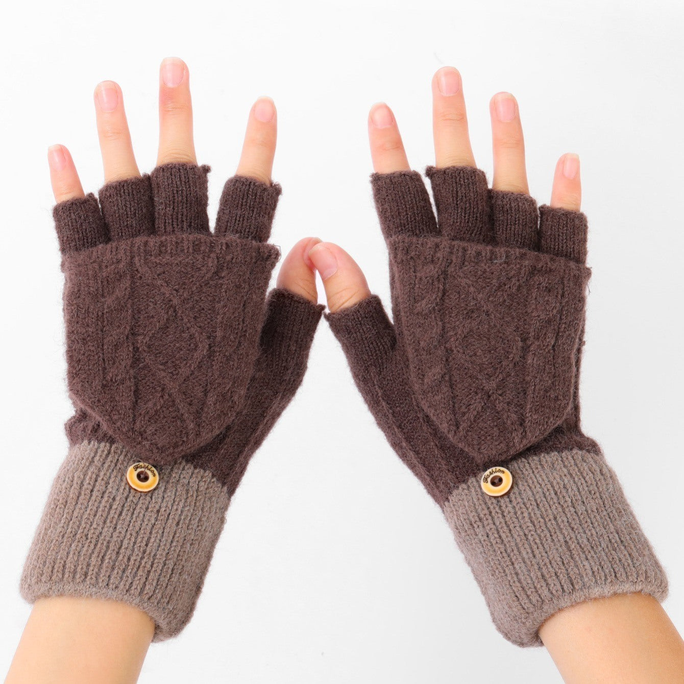 Warm Knit Half Fingerless Gloves With Mitten Flap Classic Style