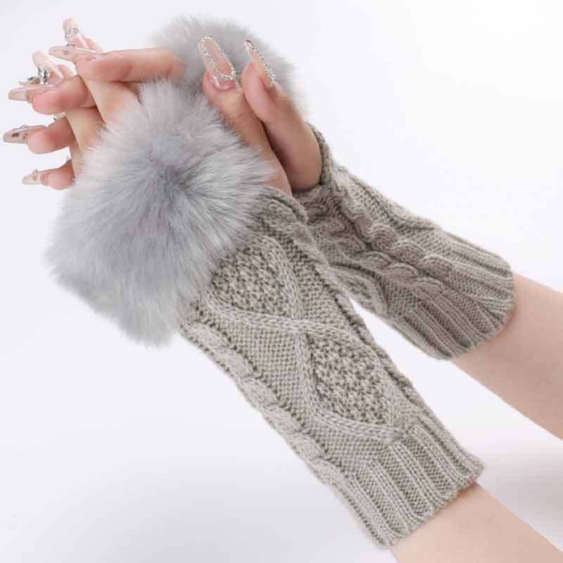 Autumn & Winter Knit Gloves Ribbing Crochet Gloves Women's Plush Warm Fingerless Gloves