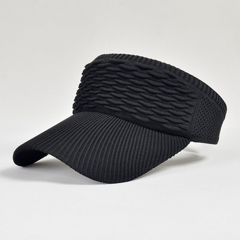 Outdoor Sports Sun Visor Cap; Long Brim Textured Breathable Hollow Out Peaked Cap Topless Sun Ponytail Hat