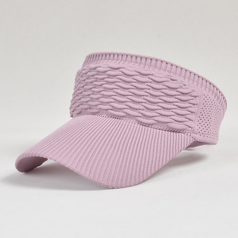 Outdoor Sports Sun Visor Cap; Long Brim Textured Breathable Hollow Out Peaked Cap Topless Sun Ponytail Hat