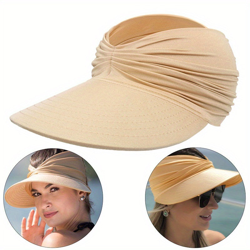 Wide Brim Sun Protection Hat; Visor Hat; Breathable Empty Top Sun Hat; Scallop Cap For Beach Outdoor; Women's Hat & Caps