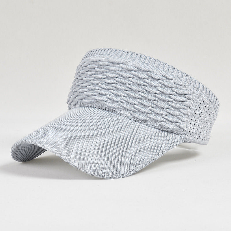 Outdoor Sports Sun Visor Cap; Long Brim Textured Breathable Hollow Out Peaked Cap Topless Sun Ponytail Hat