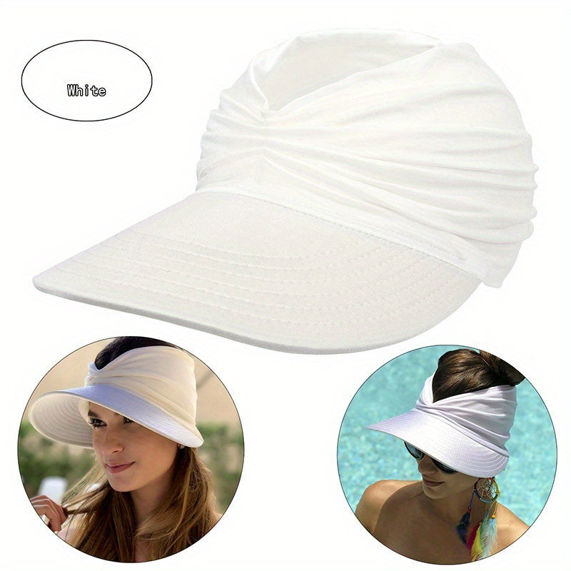 Wide Brim Sun Protection Hat; Visor Hat; Breathable Empty Top Sun Hat; Scallop Cap For Beach Outdoor; Women's Hat & Caps