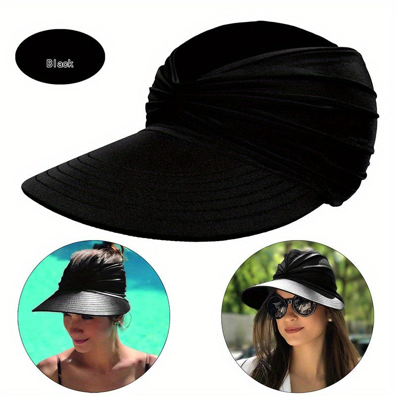 Wide Brim Sun Protection Hat; Visor Hat; Breathable Empty Top Sun Hat; Scallop Cap For Beach Outdoor; Women's Hat & Caps