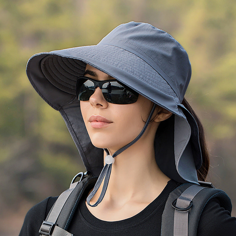 Wide Brim Shawl Ponytail Bucket Hat For Women; Outdoor Fishing Hiking UV Protection Bonnet