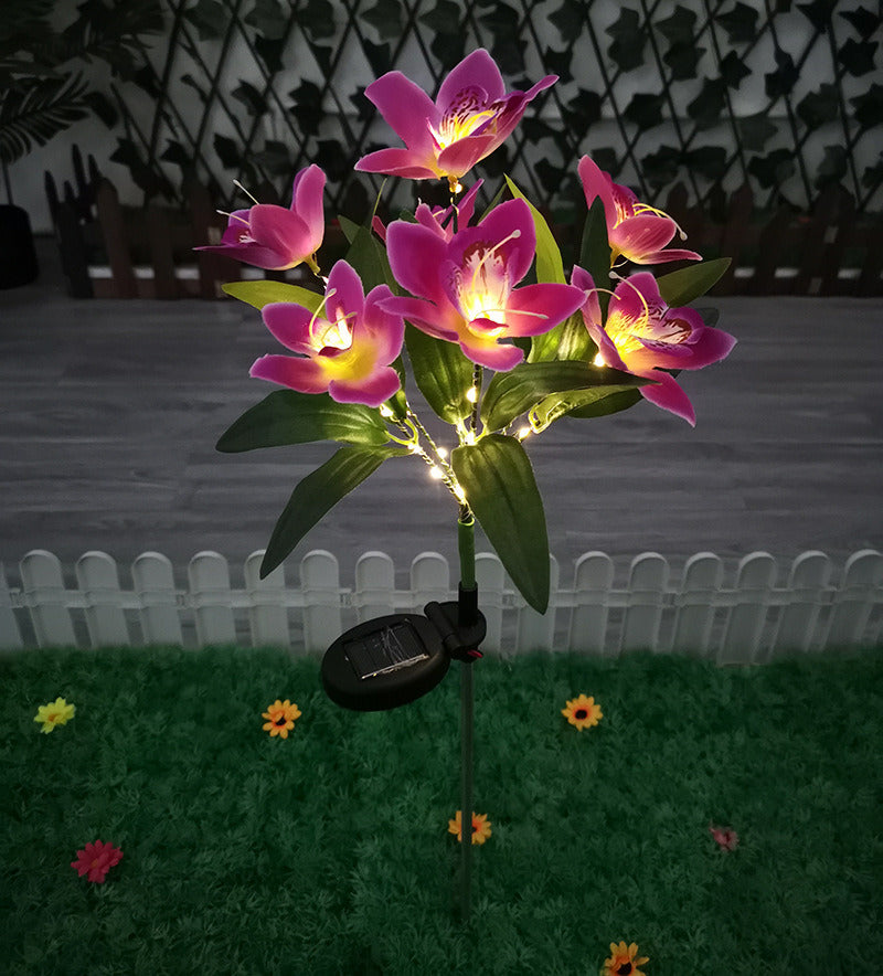 LED Solar Rose Orchid Flower Light Outdoor Garden Waterproof Simulation Lawn Lamp Wedding Party Christmas Decor Landscape Light