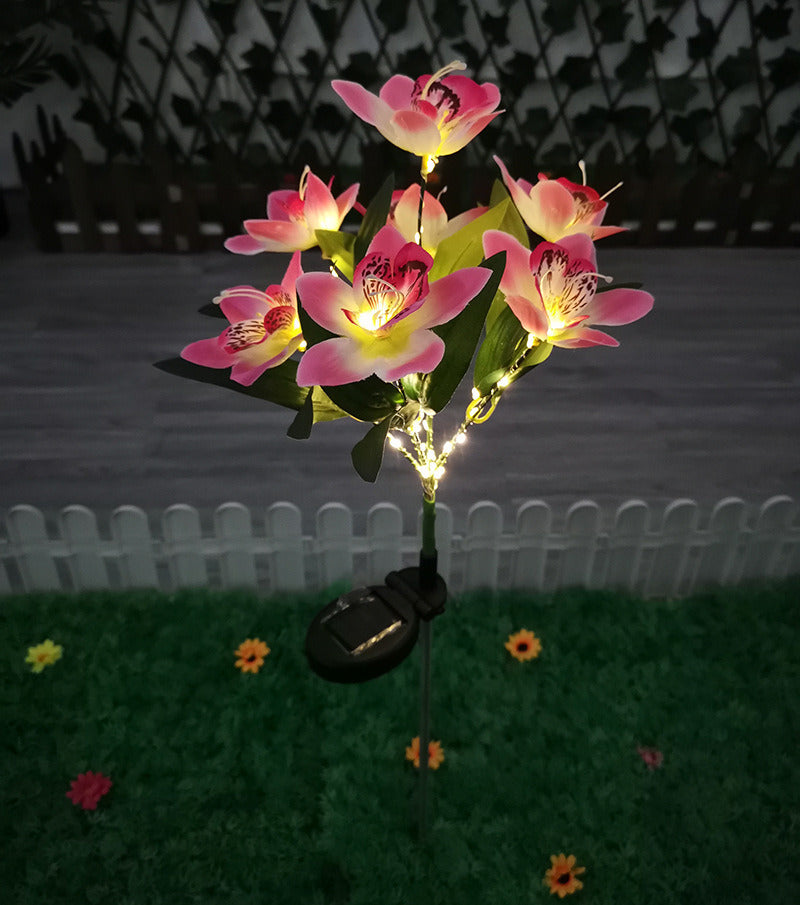 LED Solar Rose Orchid Flower Light Outdoor Garden Waterproof Simulation Lawn Lamp Wedding Party Christmas Decor Landscape Light