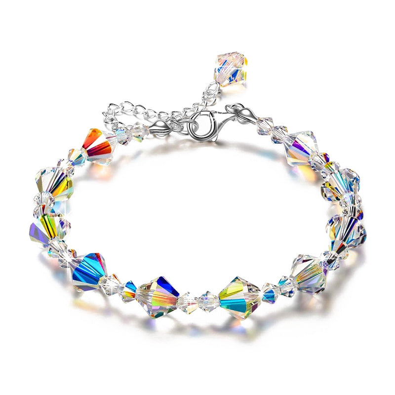 Multicolored Square Crystal Bracelet with Rhodium Finish