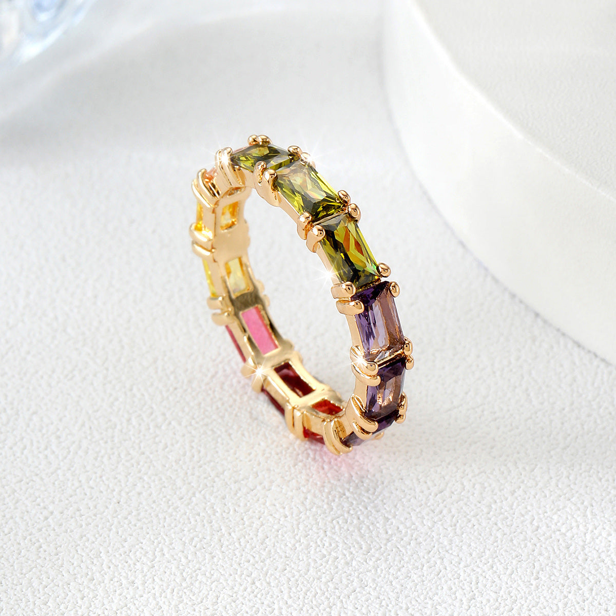 1pc Multicolor Cubic Zirconia Circle Golden Plated Ring