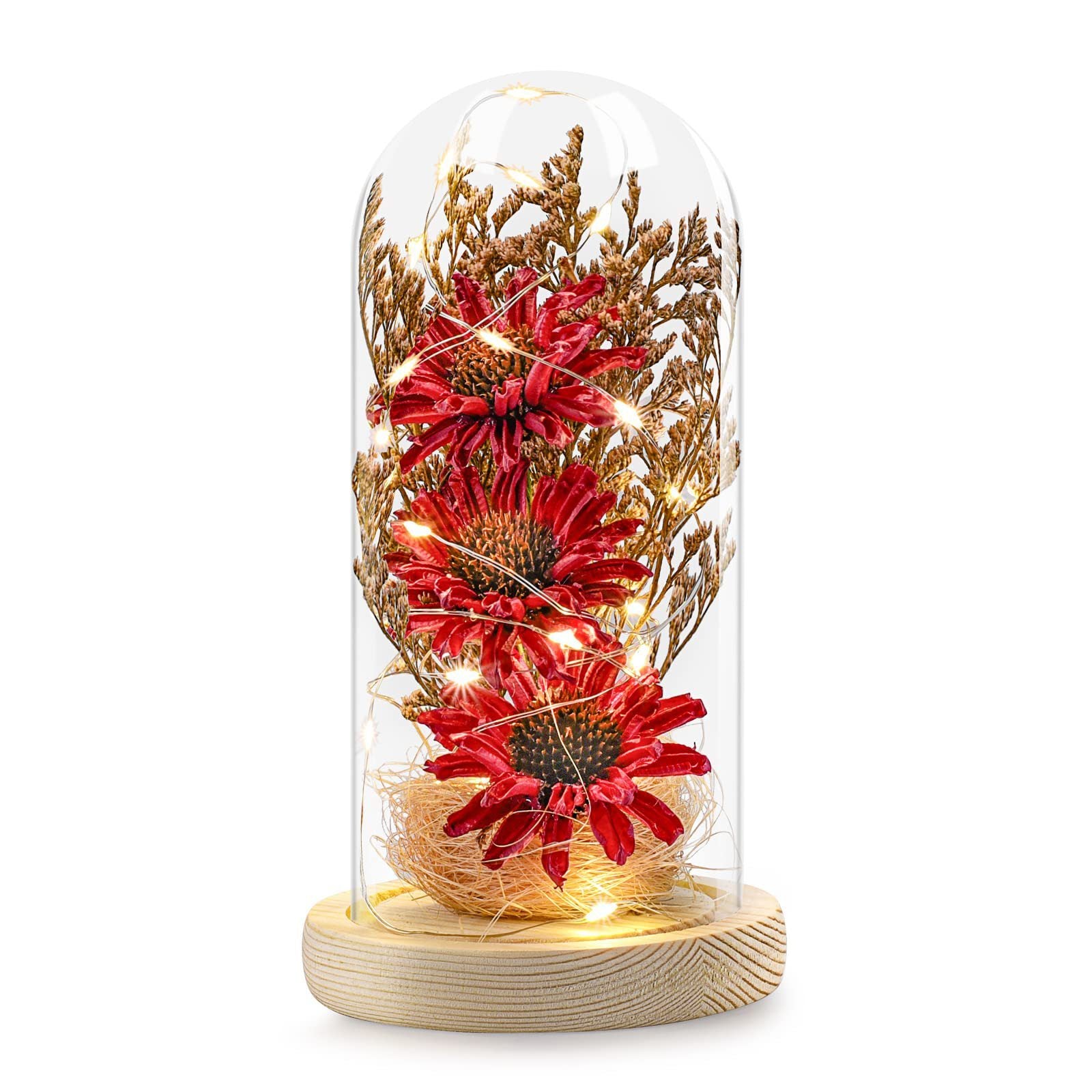 Artificial Sunflower in Glass Dome with Lights ;  Eternal Sunflower Gifts for Women