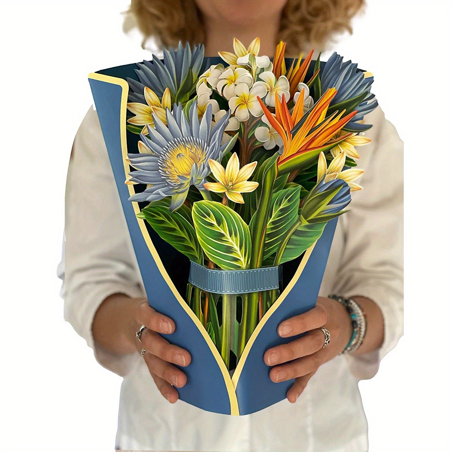 1pc; Pop Up Cards 11.4inch; Life Sized Forever Flower Bouquet 3D Popup Paper Flower Easter Mother's Day Greeting Cards With Note Card And Envelope