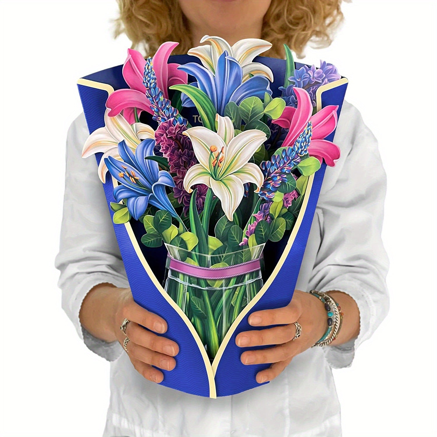 1pc; Pop Up Cards 11.4inch; Life Sized Forever Flower Bouquet 3D Popup Paper Flower Easter Mother's Day Greeting Cards With Note Card And Envelope