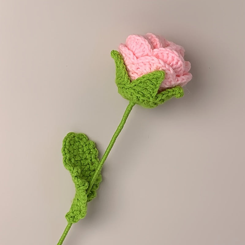 Rose Weaving Bouquet; Fake Flowers; Handmade Crochet Artificial Flower Yarn Flower Finished Product; Mother's Day Gift; Birthday Gift