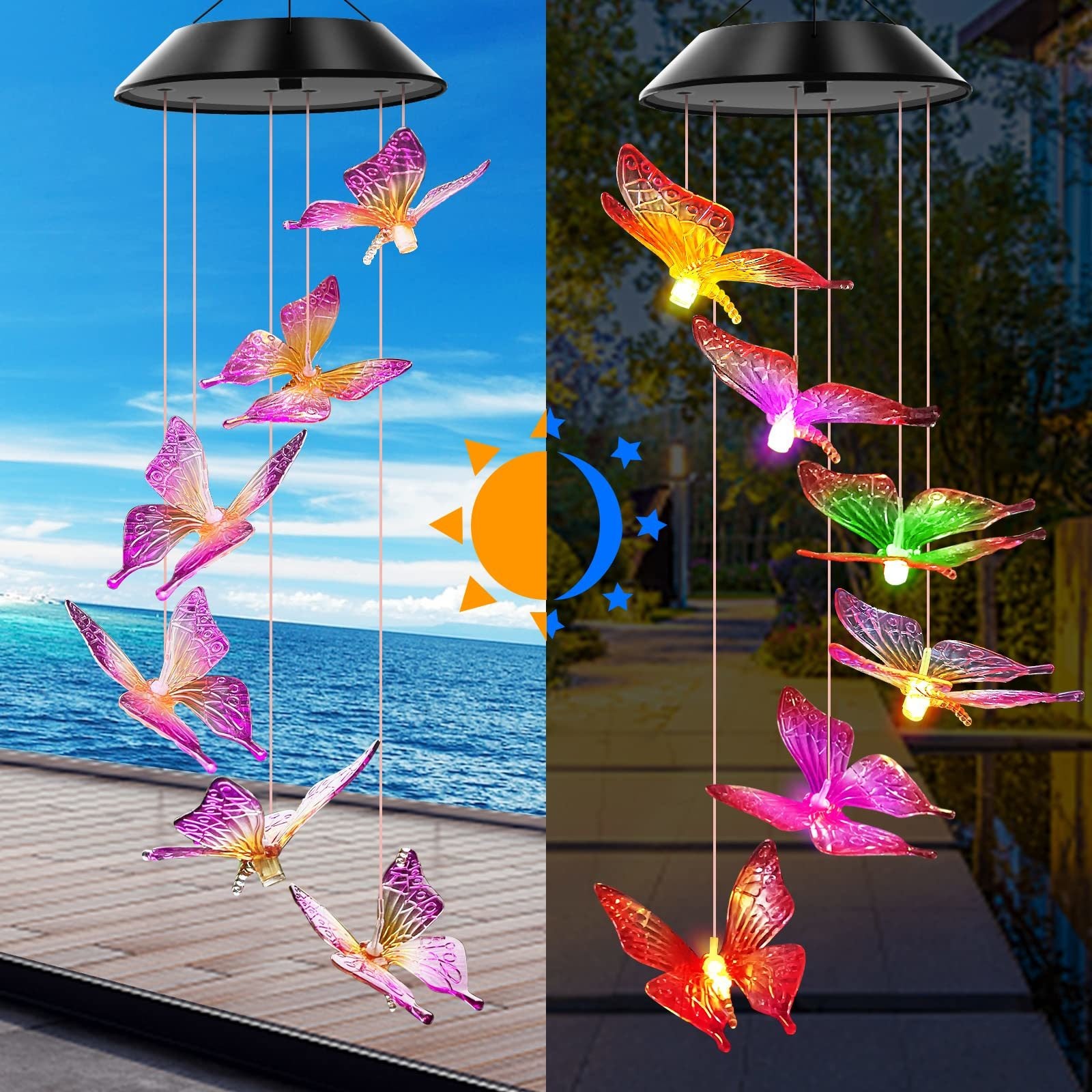 1pc Purple Butterfly Solar Wind Chimes Color Changing Lights Outdoor; Best Gifts For Mom Grandma Women Wife Aunt Sister; Unique Mobile Wind Chime; Mothers Day Yard Decor