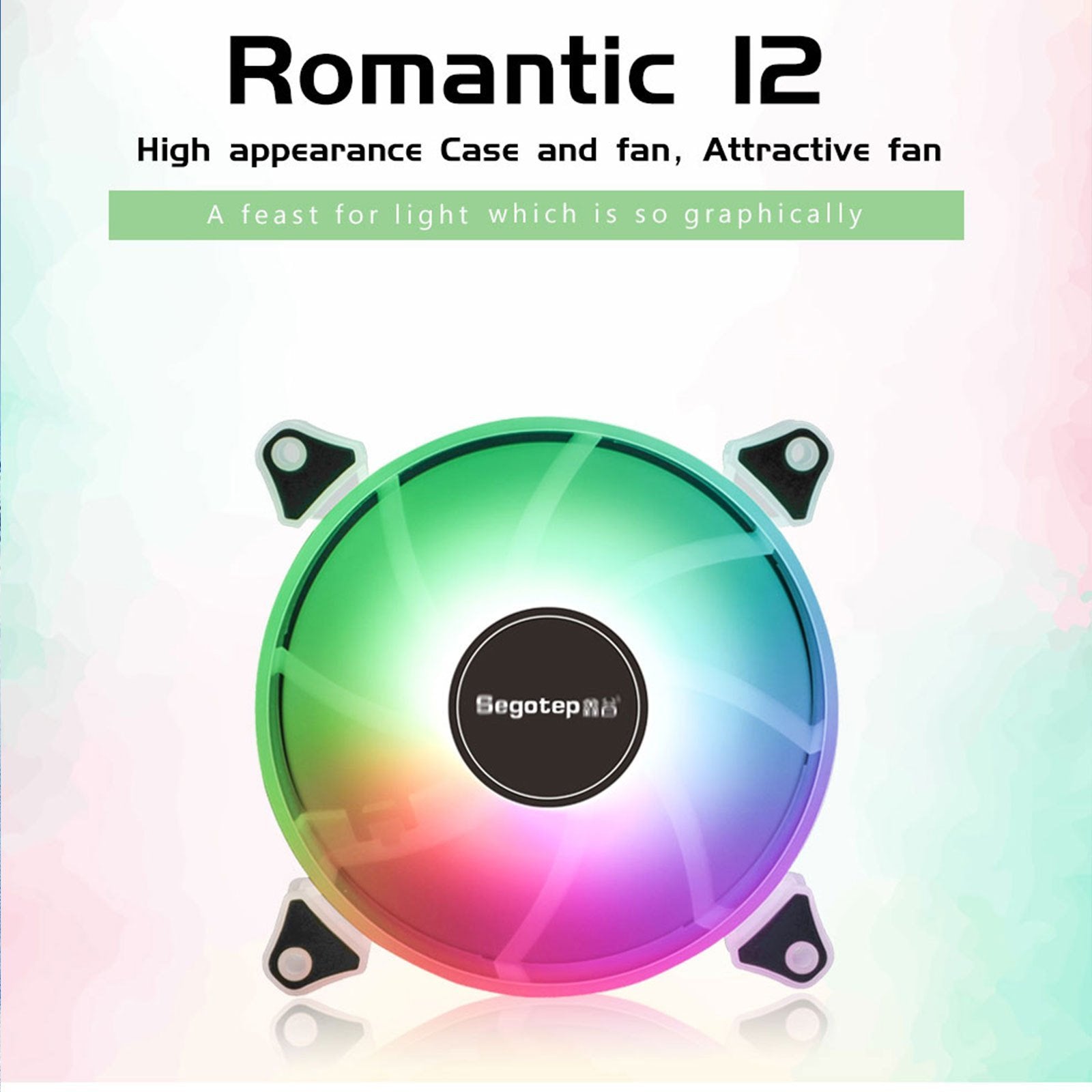 Segotep Romantic 12 RGB Case Fan; 120mm Full Body RGB Color Changing Light Effect; Large 4 Pin Connector Can be Connected in Series; Desktop PC Main Case Cooling Fan