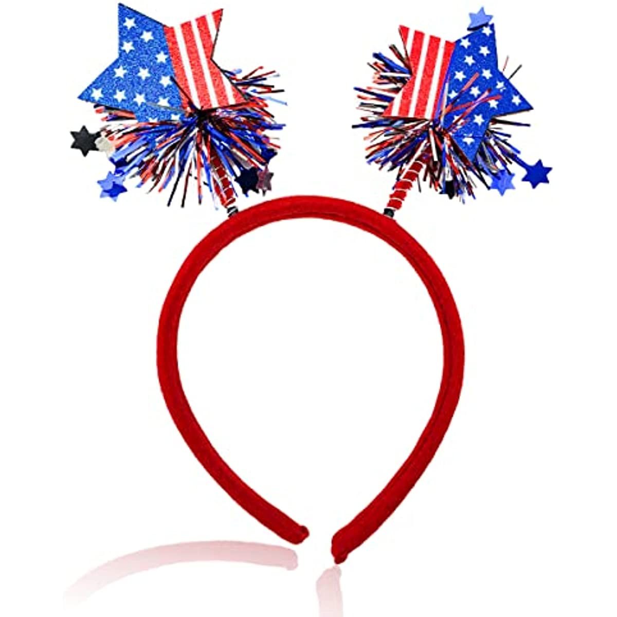 4th of July Headband Independence Day Head Boppers Patriotic Party Hair Supplies Hair Hoop Headwear; 2PCS