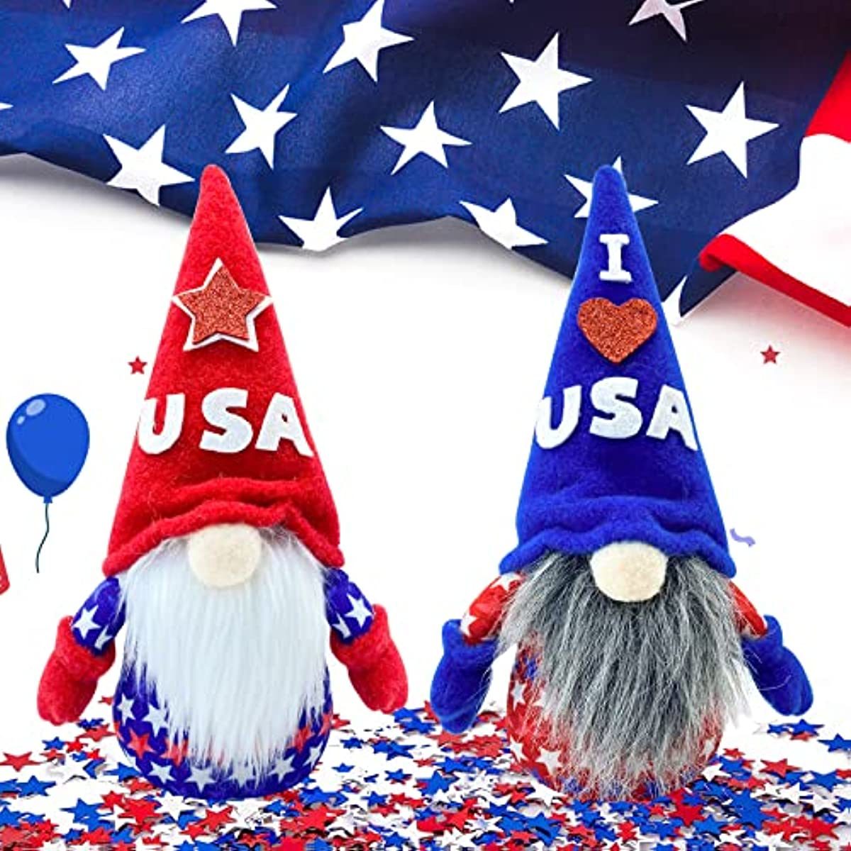 Lovinland USA American Patriotic Gnomes 4th of July American Independence Day Memorial Labor Veterans Decorations; 2 pack