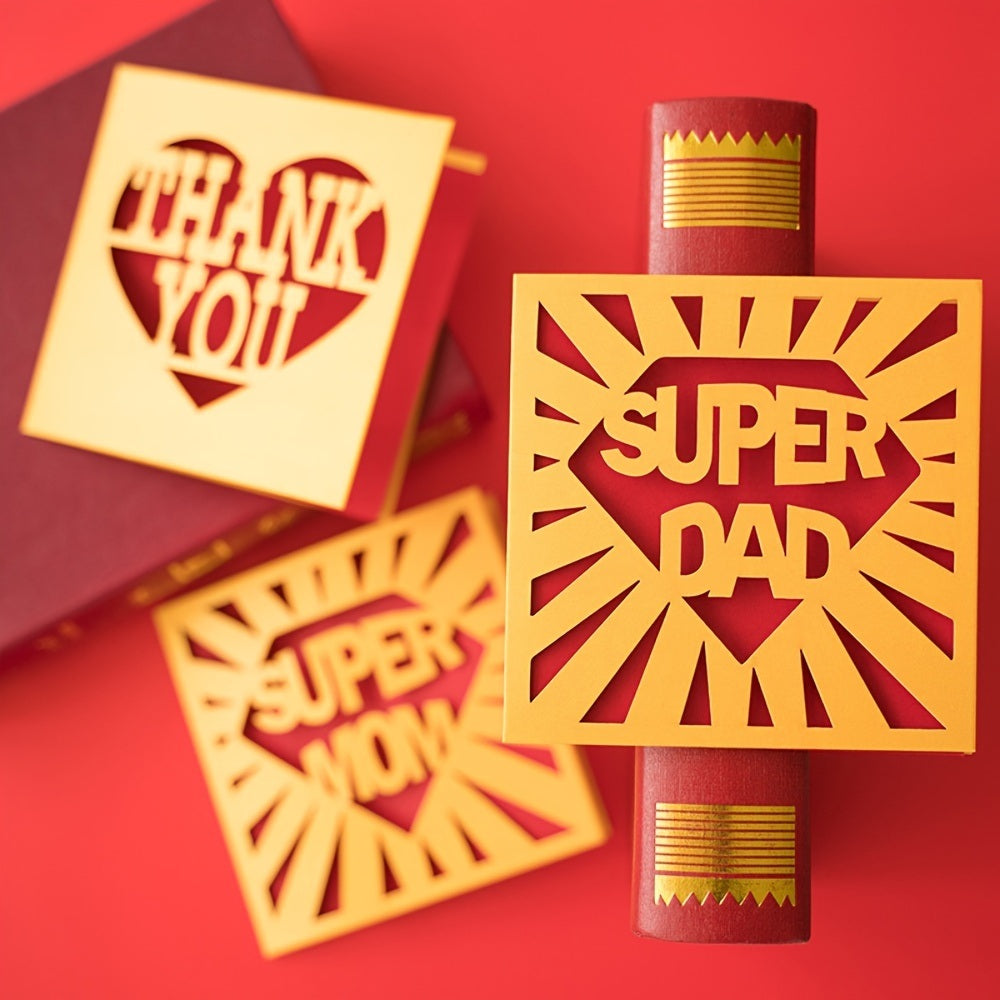 2pc Father's Day Cards; Valentine's Day Cards; Mother's Day Cards; Birthday Cards For The Most Important People; Eco-friendly Paper Cards With Laser Hollowing Process 3 Patterns