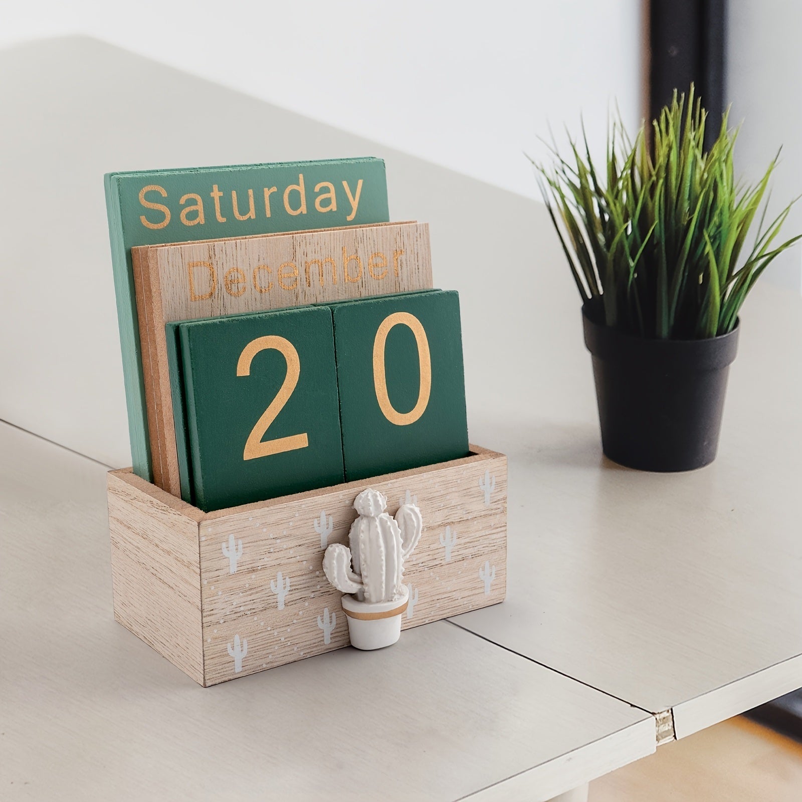 Organize Your Life with This Stylish Wooden Perpetual Calendar - Perfect Office Desk Accessory!