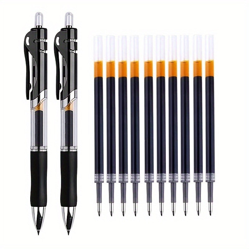 Press And Push Gel Pen 2 Pens + 10 Refills/PACK Bullet 0.5MM, Red, Blue And Black Three Colors Optional