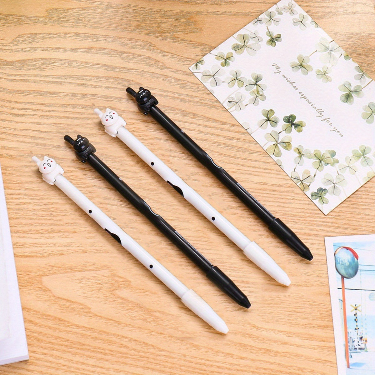 4pcs Creative Tail Cat Cute Cartoon Gel Pen 0.38mm Black Refill