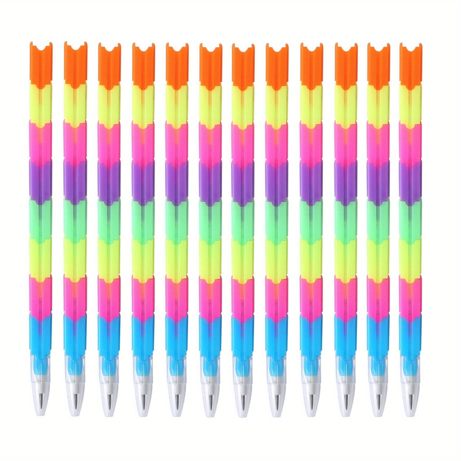 12pcs School Blocks Replaceable Core Rainbow Pencils Writing Tools Kids Gift Pencils Toy Stationery Pen Splicing Office Plastic 5.91*0.39inch