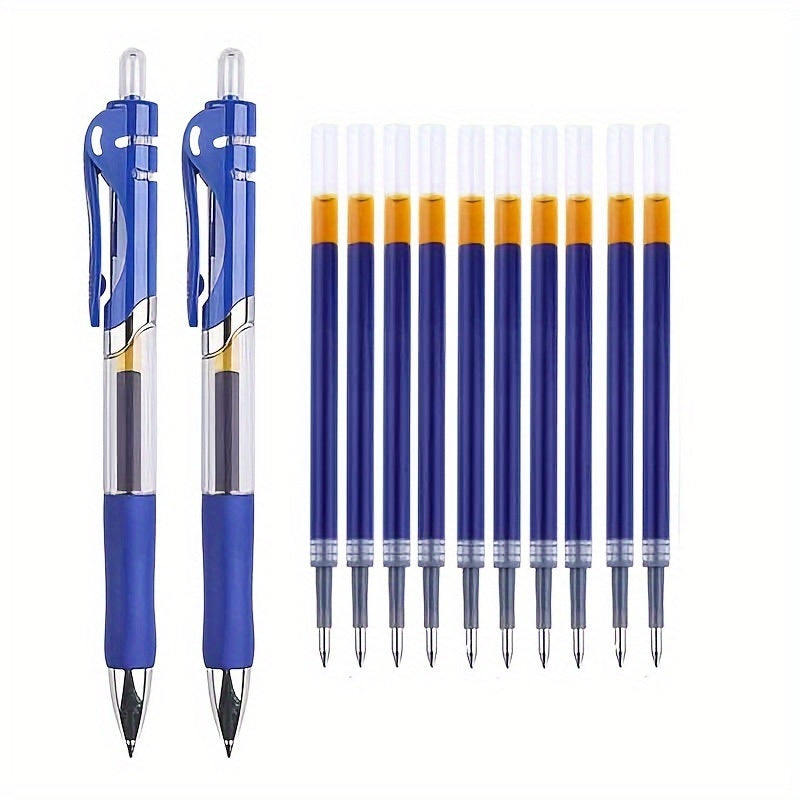 Press And Push Gel Pen 2 Pens + 10 Refills/PACK Bullet 0.5MM, Red, Blue And Black Three Colors Optional