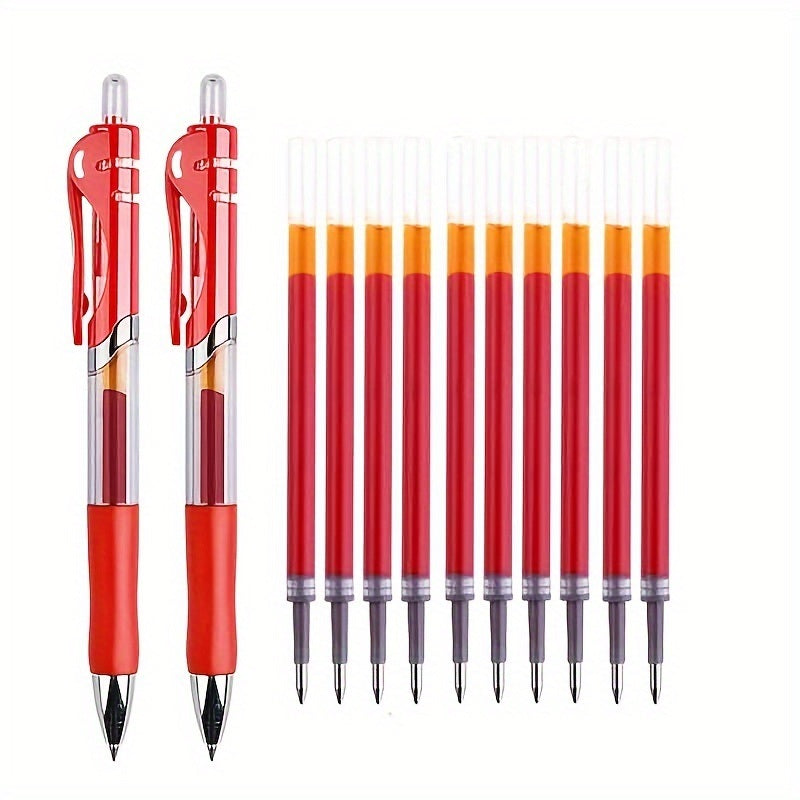 Press And Push Gel Pen 2 Pens + 10 Refills/PACK Bullet 0.5MM, Red, Blue And Black Three Colors Optional